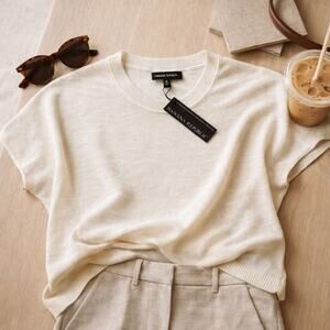 Banana Republic Quiet Luxury Cream Knit Top XL Minimalist Linen Blend Summer